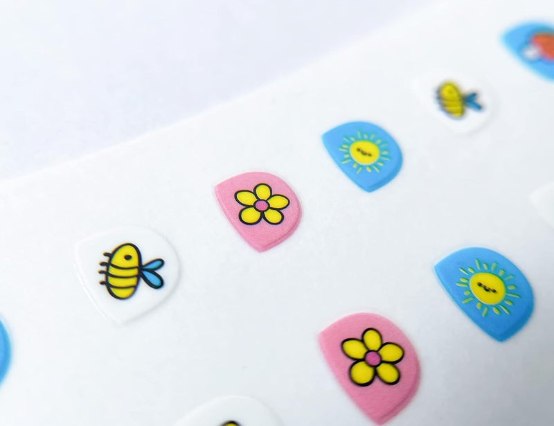 IHUKEIT Little Kids Nail Stickers Full Nail Wraps Self Adhesive Nail Polish Decals for Kids Girls Nail Art Decoration Fun Including Rainbow Flower Cow Fruit Food Star Cloud Bee for Age 3 4 5 6 7 8(Pack of 12) - Image 2
